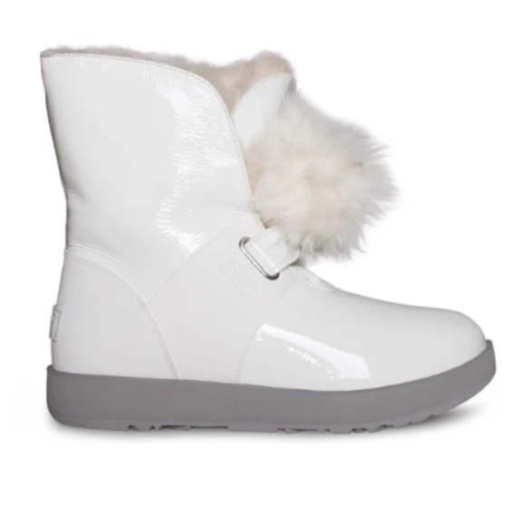 UGG ISLEY PATENT WATERPROOF WHITE BOOTS - WOMEN'S 8 - Picture 1 of 8